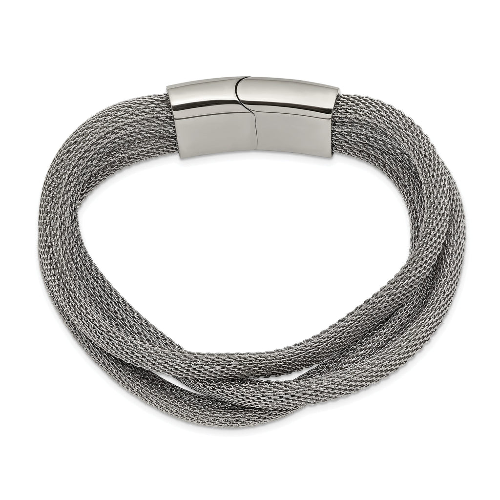 Stainless Steel Polished Mesh 3-Strand Bracelet for Women