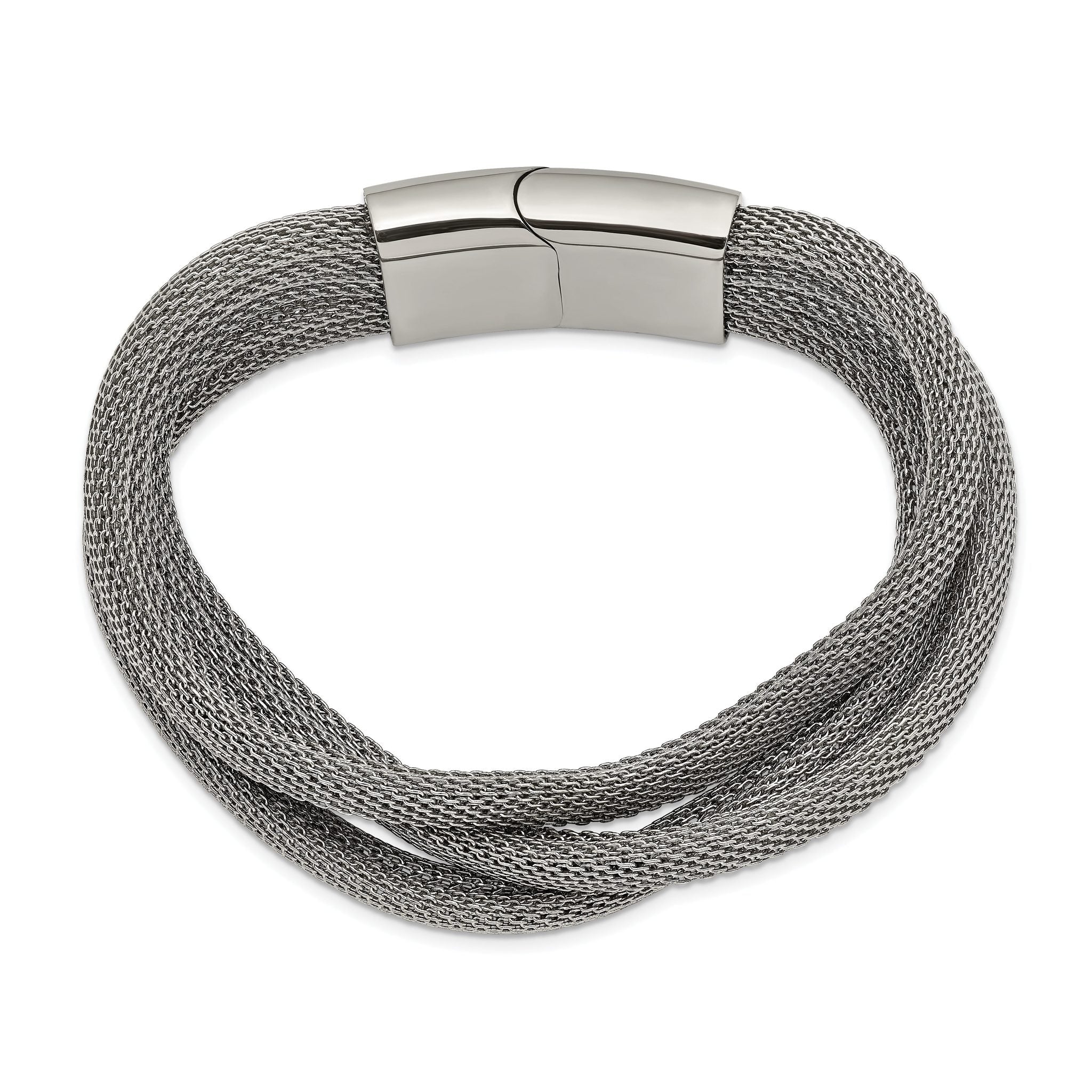 Stainless Steel Polished Mesh 3-Strand Bracelet for Women