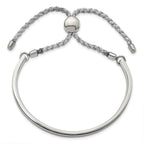 Stainless Steel Polished Bar Adjustable Fabric Cord Bangle Bracelet for Women