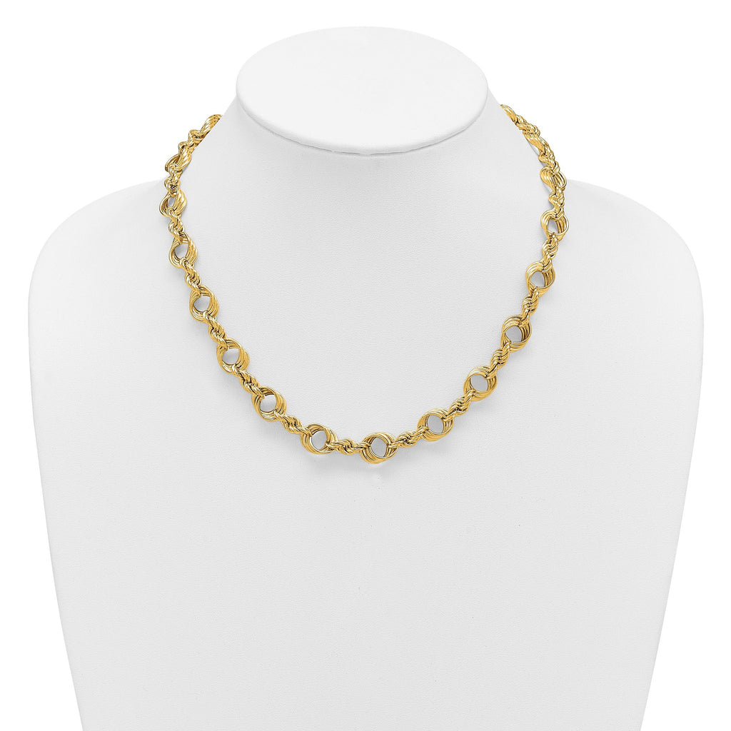 14K Polished Fancy Circle and Rope Link Necklace