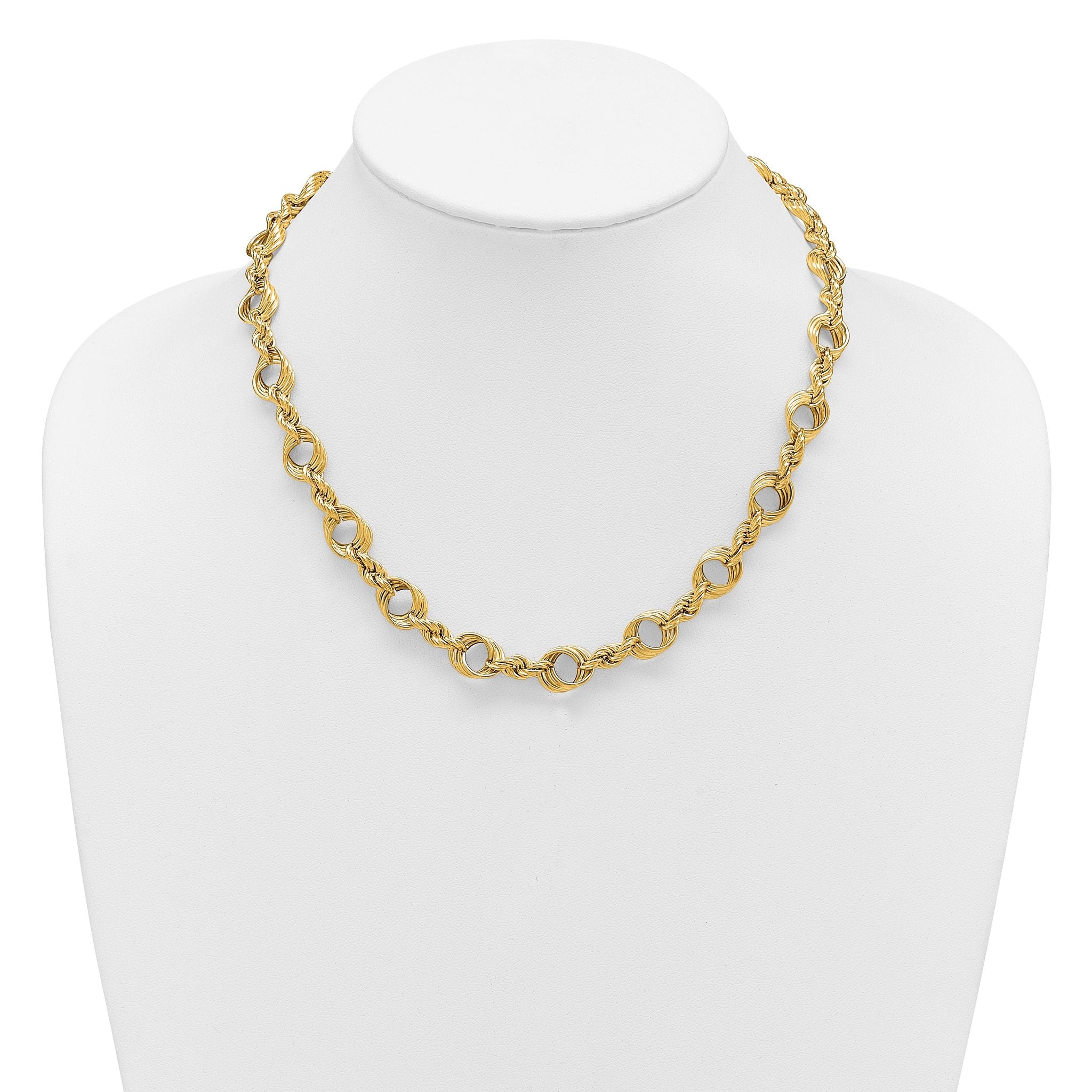 14K Polished Fancy Circle and Rope Link Necklace