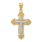 14K Two-Tone Fleur De Lis Cross Pendant  Elegant Solid Gold Design