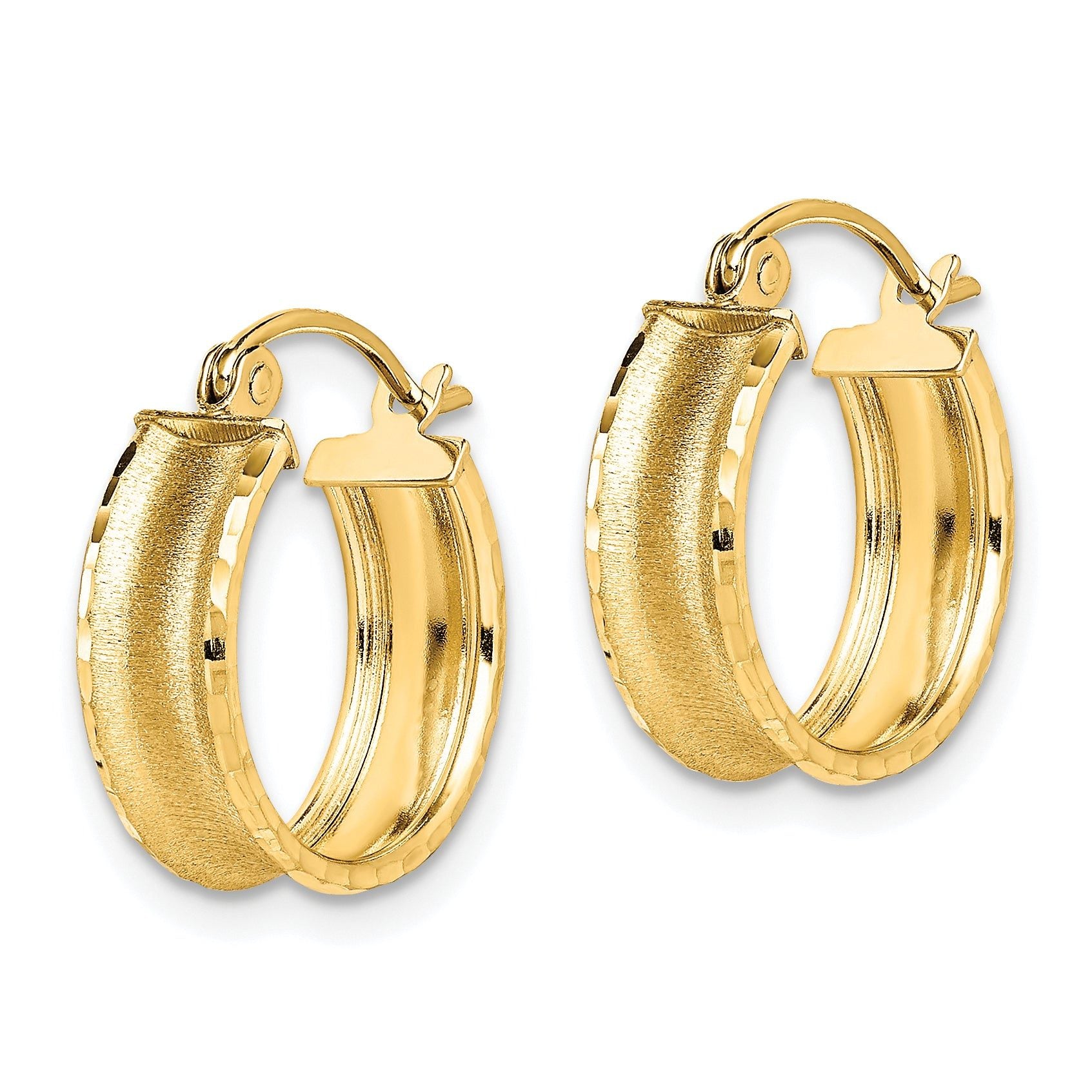 10K Satin Diamond Cut Hoop Earrings Secondary image