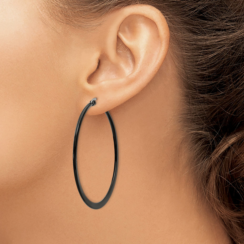 Stainless Steel Black Polished Hoop Earrings for Women
