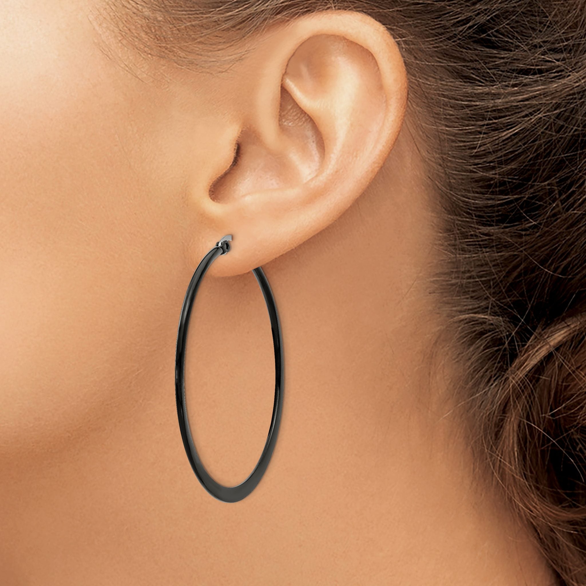 Stainless Steel Black Polished Hoop Earrings for Women