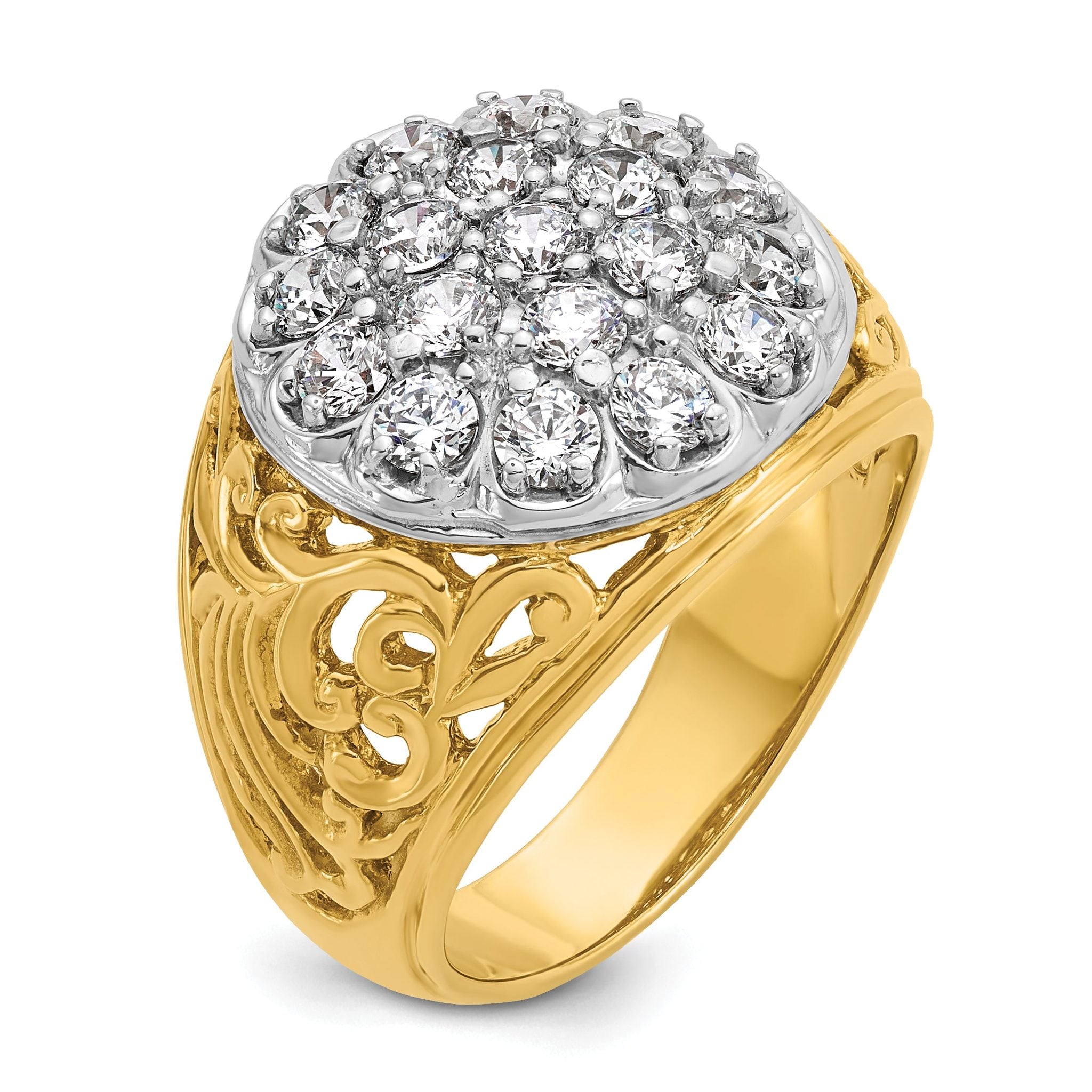 14k Two-tone Mens 3 carat Kentucky Cluster Ring Mounting, Mounting Only