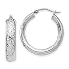Sterling Silver Rhodium-Plated Diamond-Cut Hoop Earrings 5mm Hollow Design