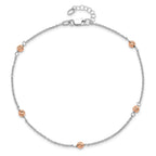 14K White and Rose Gold Polished D/C Beaded With 1in ext. Anklet
