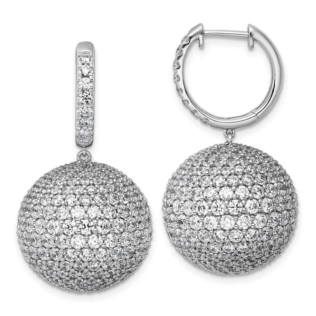 14k White Gold 13 7/8 carat Lab Grown Diamond VS+ F+ Pave Ball Complete Dangle Hoop Earrings