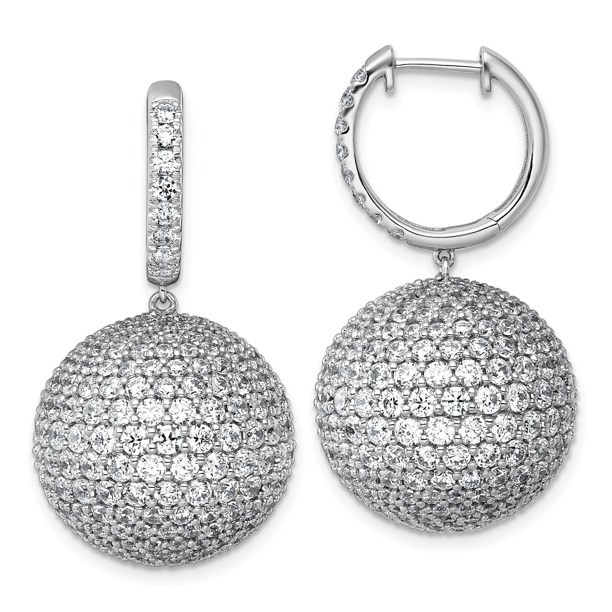 14k White Gold 13 7/8 carat Lab Grown Diamond VS+ F+ Pave Ball Complete Dangle Hoop Earrings