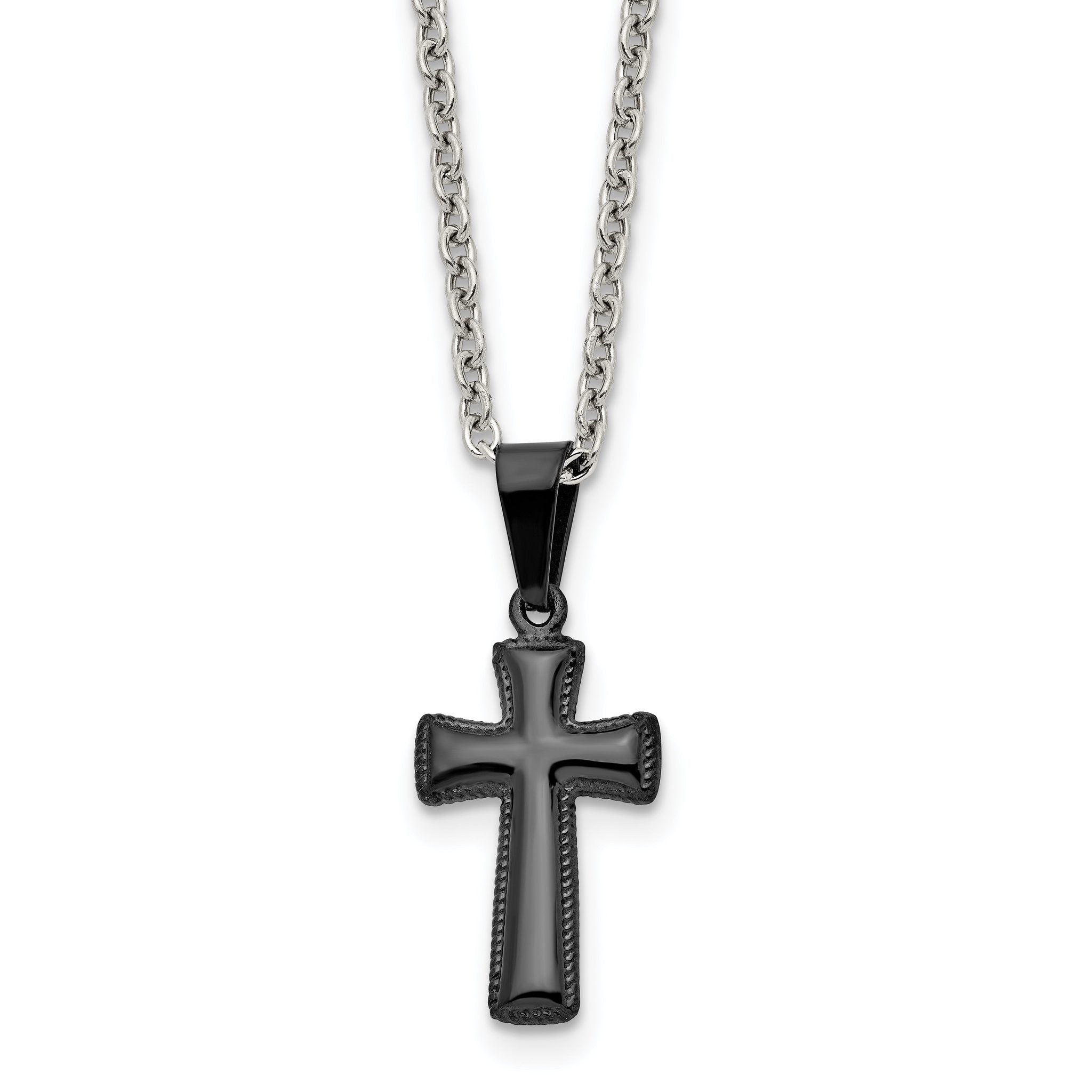 Black Pillow Cross Pendant Necklace in Stainless Steel Main image