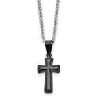 Black Pillow Cross Pendant Necklace in Stainless Steel