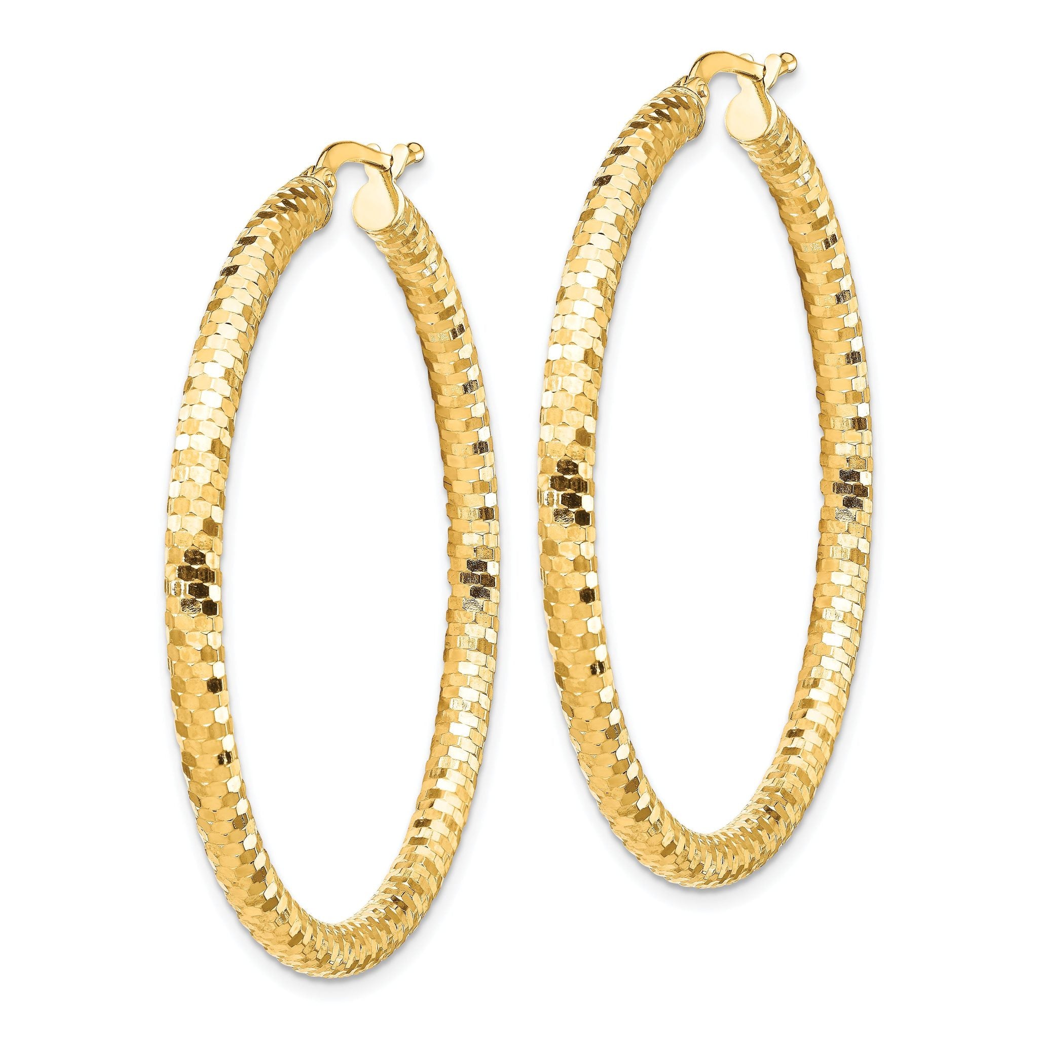 14K 3x35mm Diamond-cut Hoop Earrings Secondary image