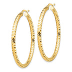14K 3x35mm Diamond-cut Hoop Earrings