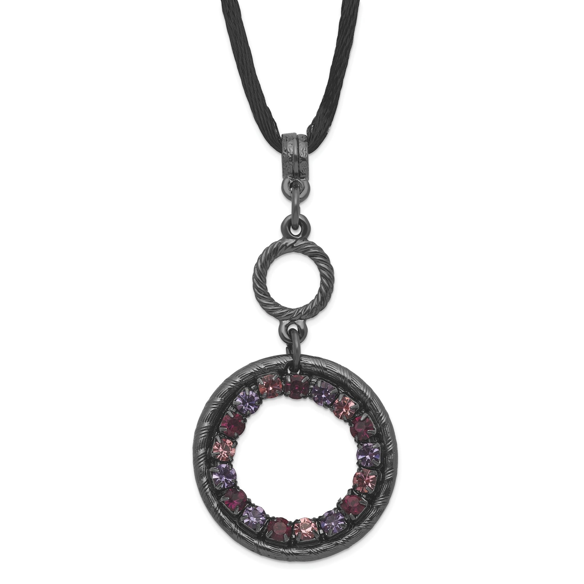 Pink & Purple Crystal Double Circle Necklace in Black-Plated Metal Main image