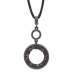 Pink & Purple Crystal Double Circle Necklace in Black-Plated Metal