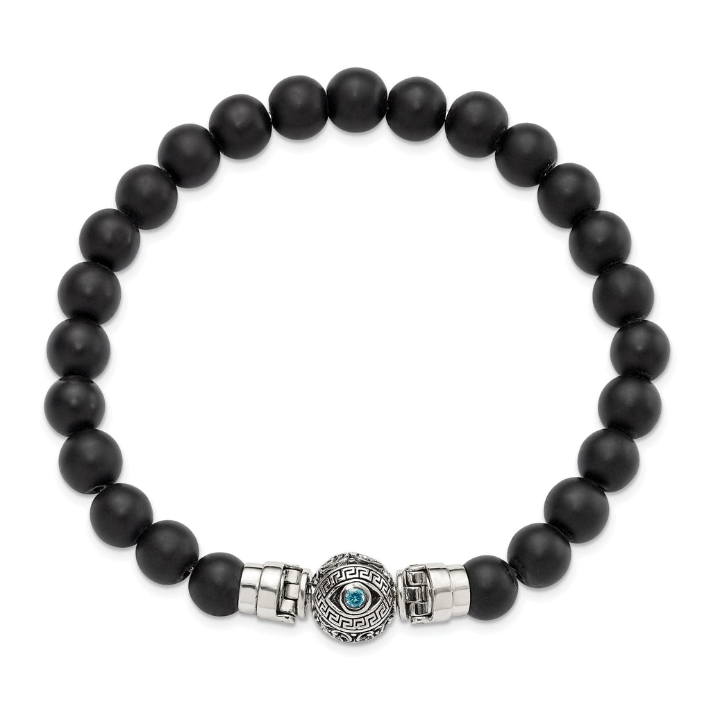 Sterling Silver Reflections 8mm Matte Black Onyx Beaded 8in Bracelet/Bead not included, sold seperately