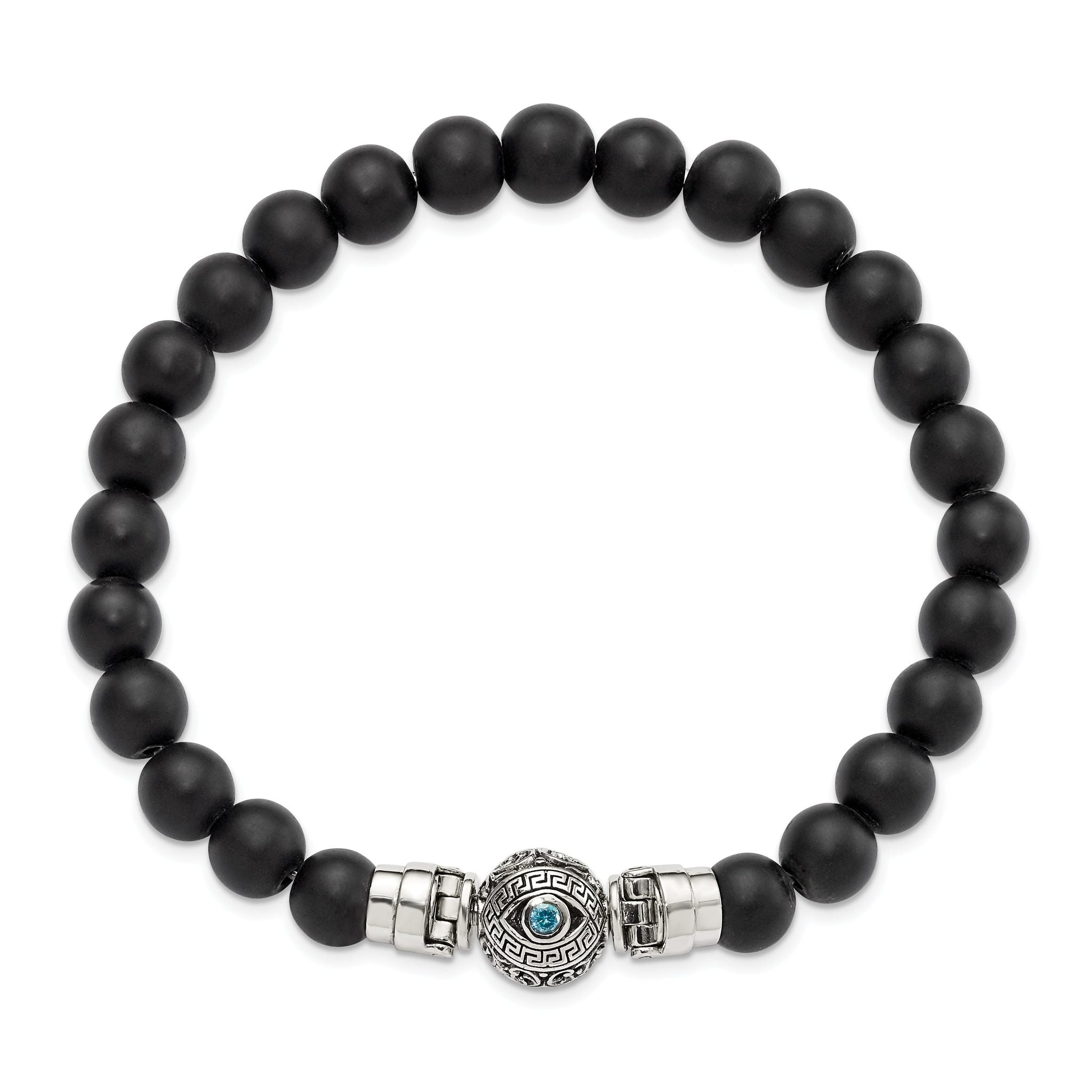 Sterling Silver Reflections 8mm Matte Black Onyx Beaded 8in Bracelet/Bead not included, sold seperately