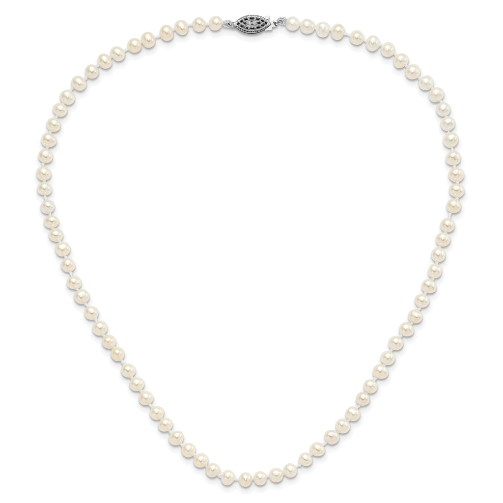 Sterling Silver Rhodium-plated 4-5mm White Near-Round Freshwater Cultured Pearl 16 inch Necklace