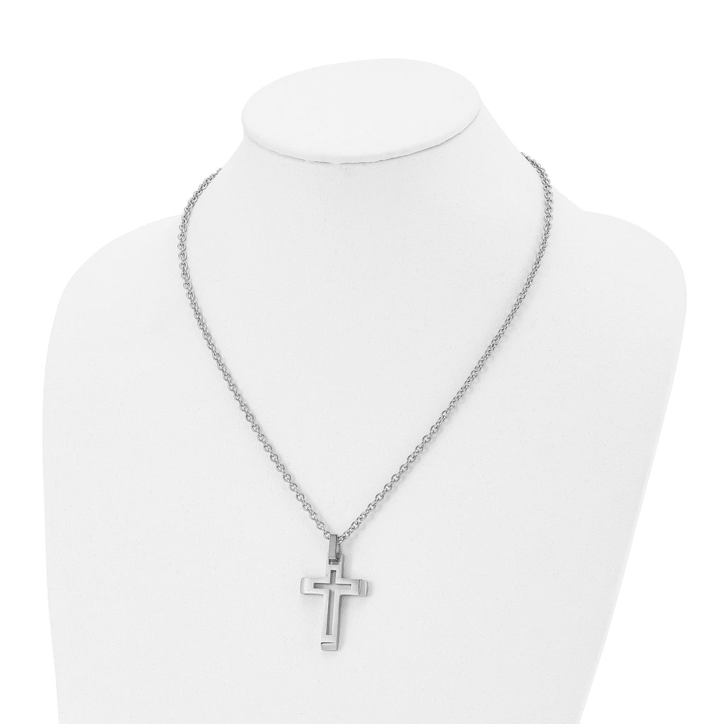 Cut-Out Cross Pendant Necklace in Stainless Steel, 20"
