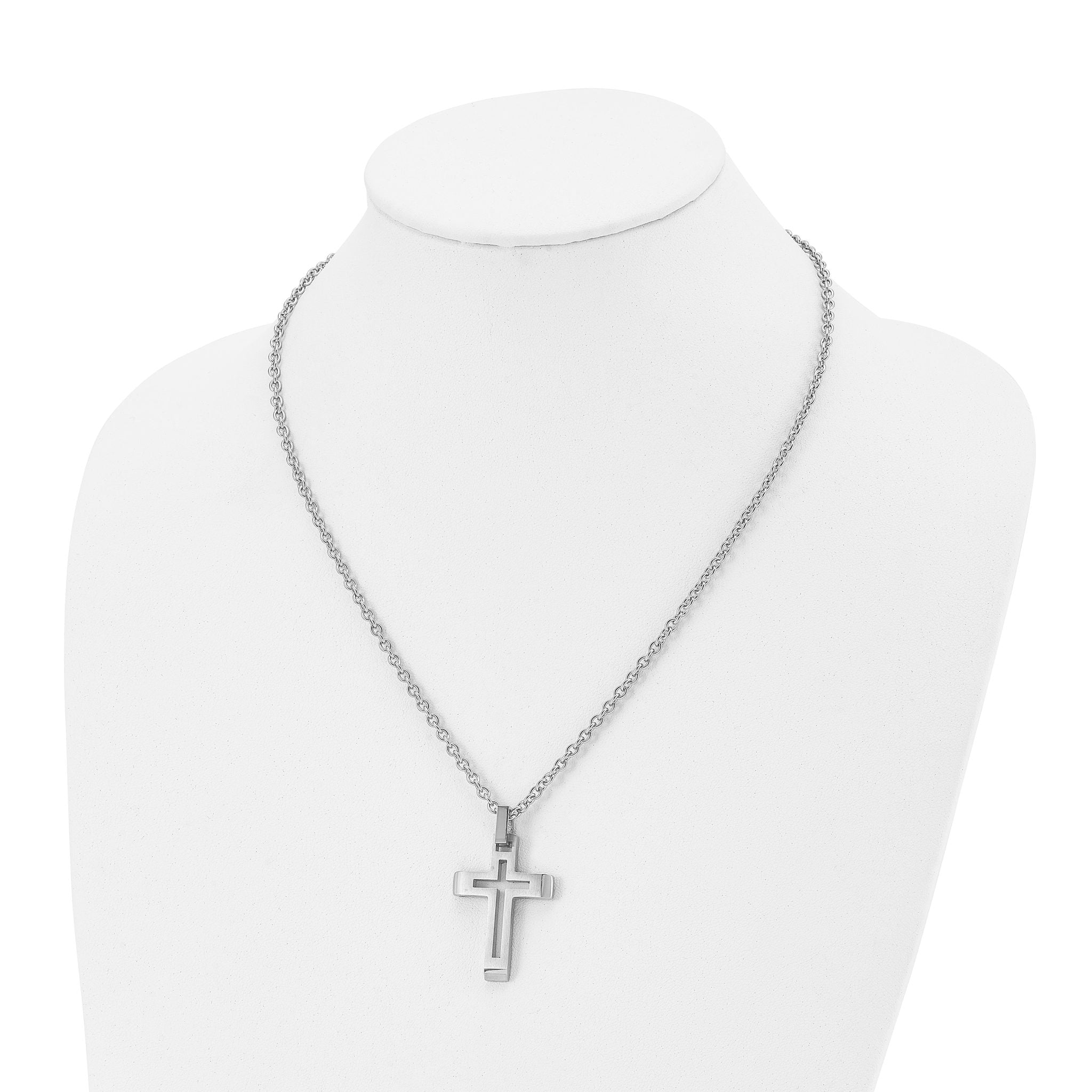 Cut-Out Cross Pendant Necklace in Stainless Steel, 20"