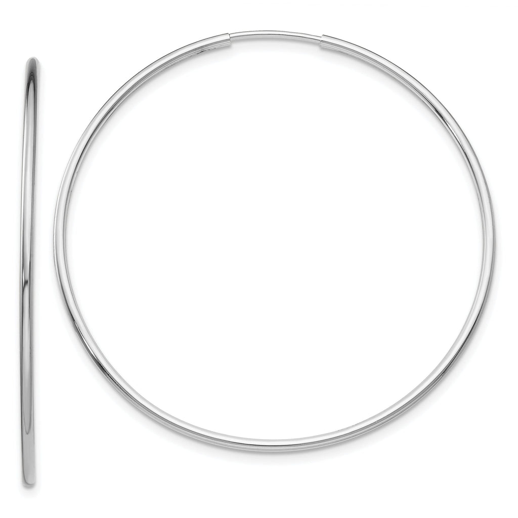 10K White Gold Endless Hoop Earrings with Polished Rhodium Finish