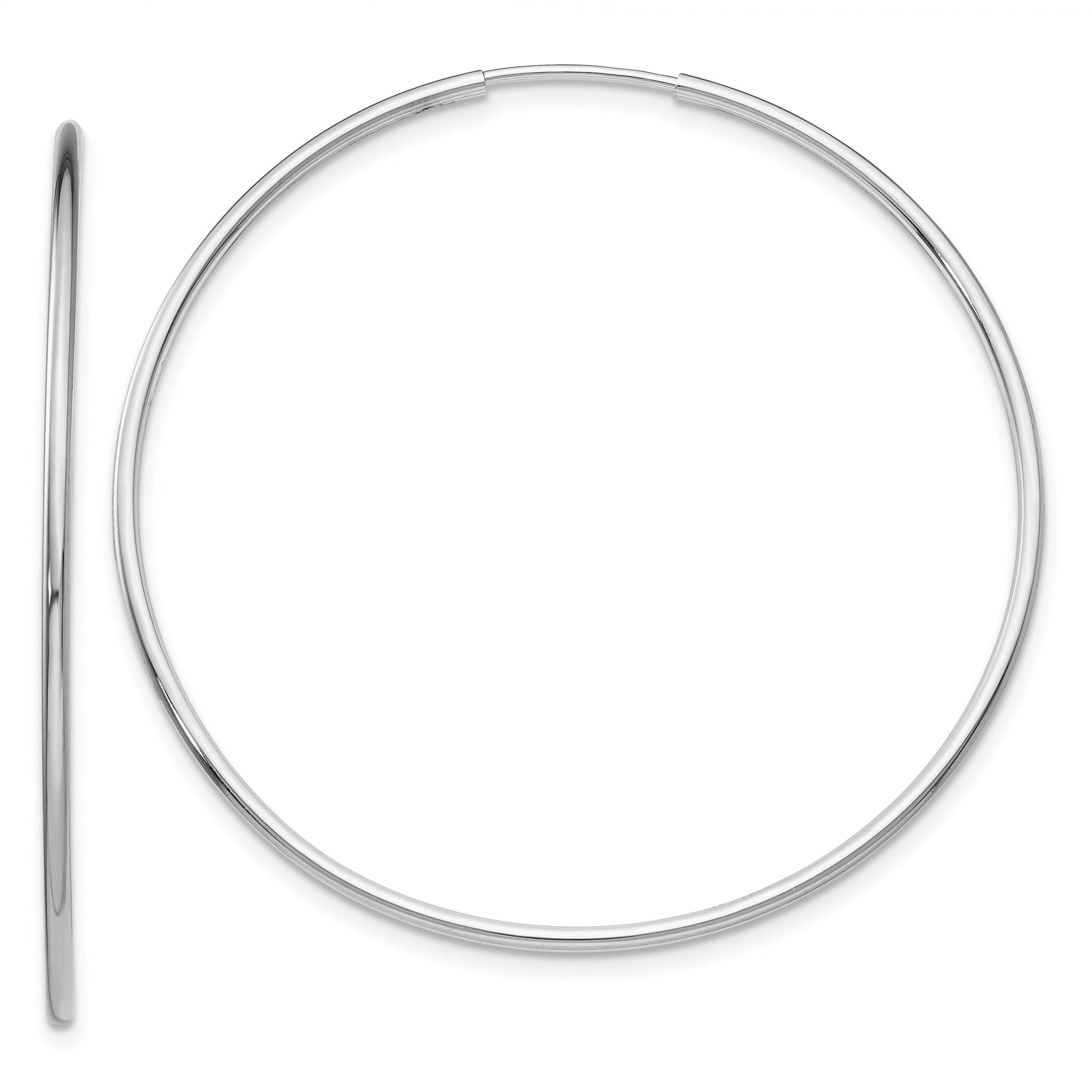 10K White Gold Endless Hoop Earrings with Polished Rhodium Finish