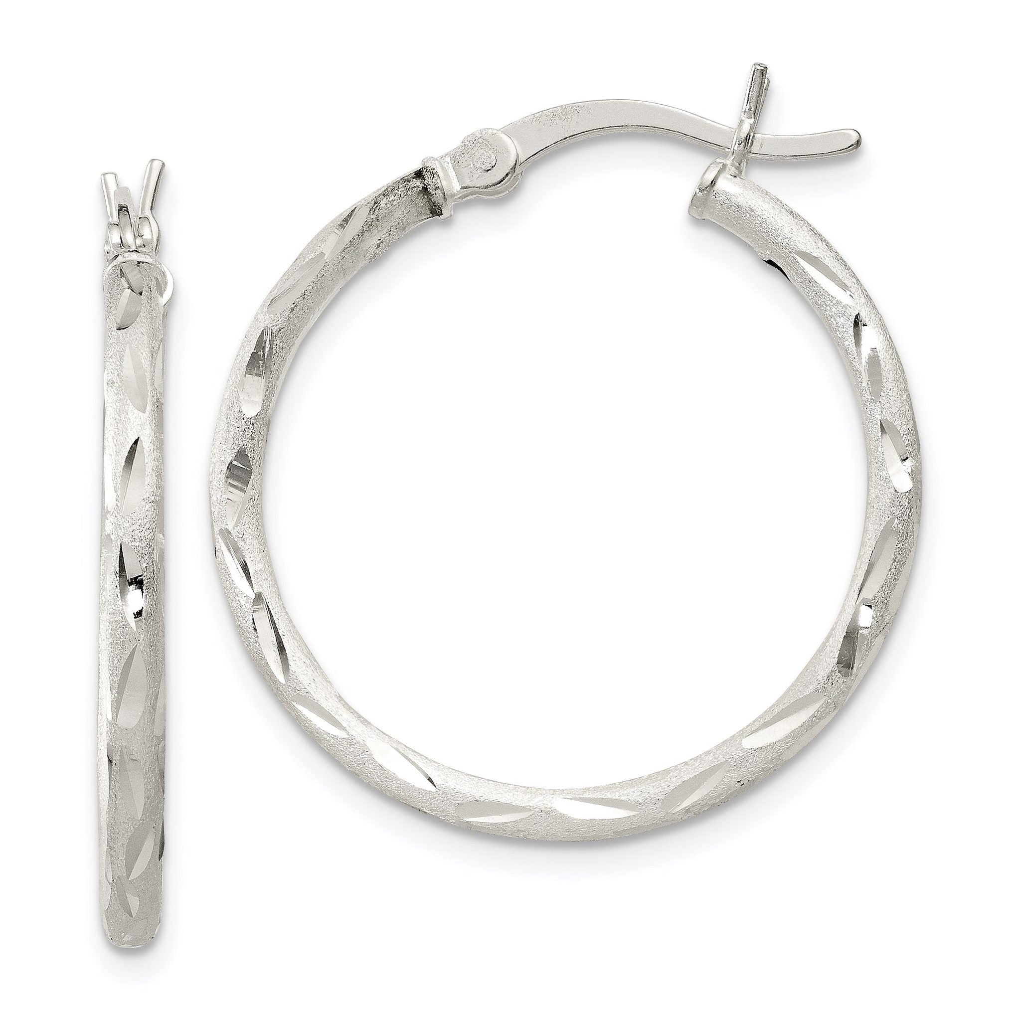 Sterling Silver 925 Satin Diamond-Cut Hoop Earrings with Brushed Finish Main image
