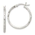 Sterling Silver 925 Satin Diamond-Cut Hoop Earrings with Brushed Finish