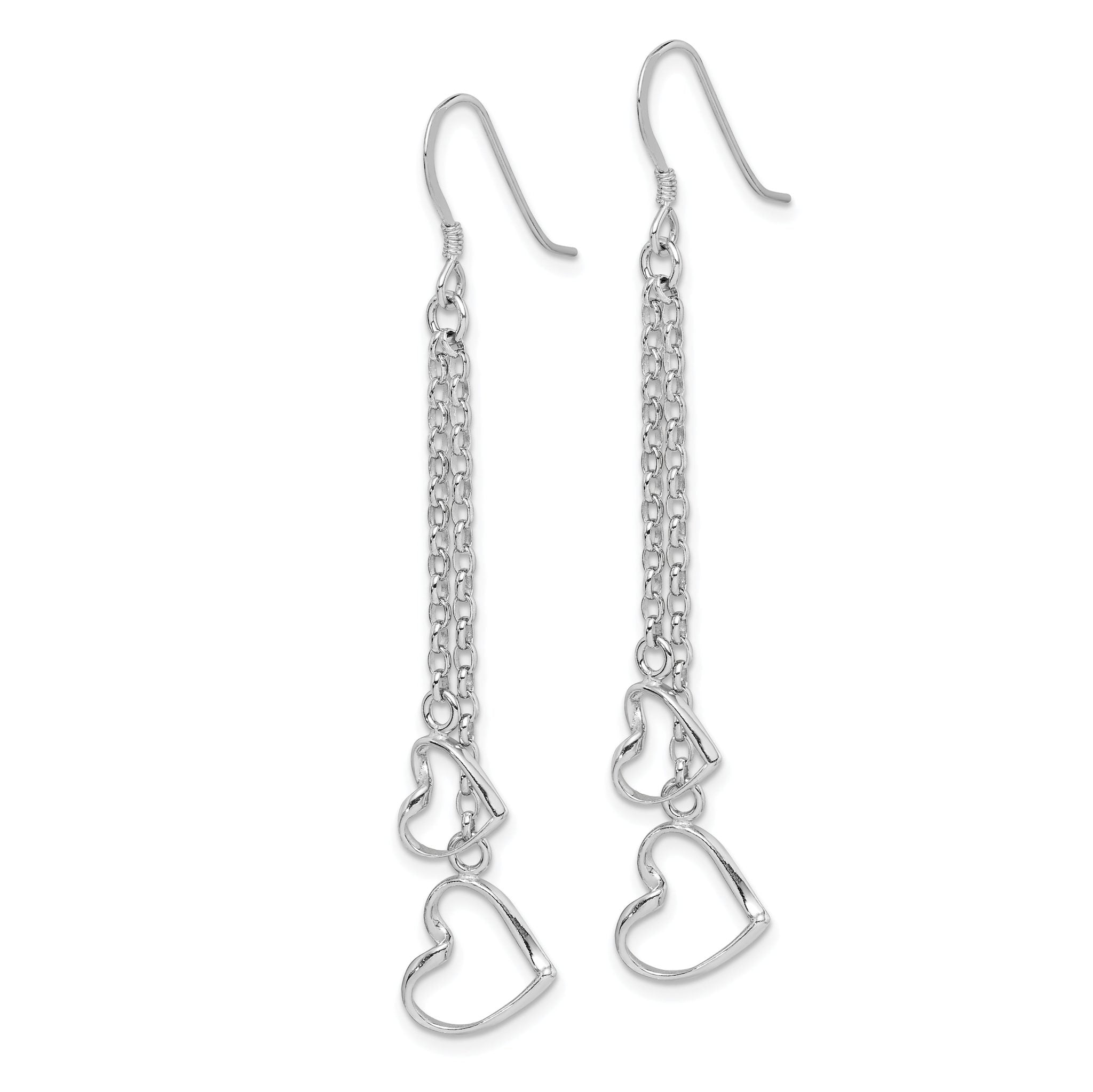 Sterling Silver Rhodium-plated Heart Dangle Shepherd Hook Earrings Secondary image