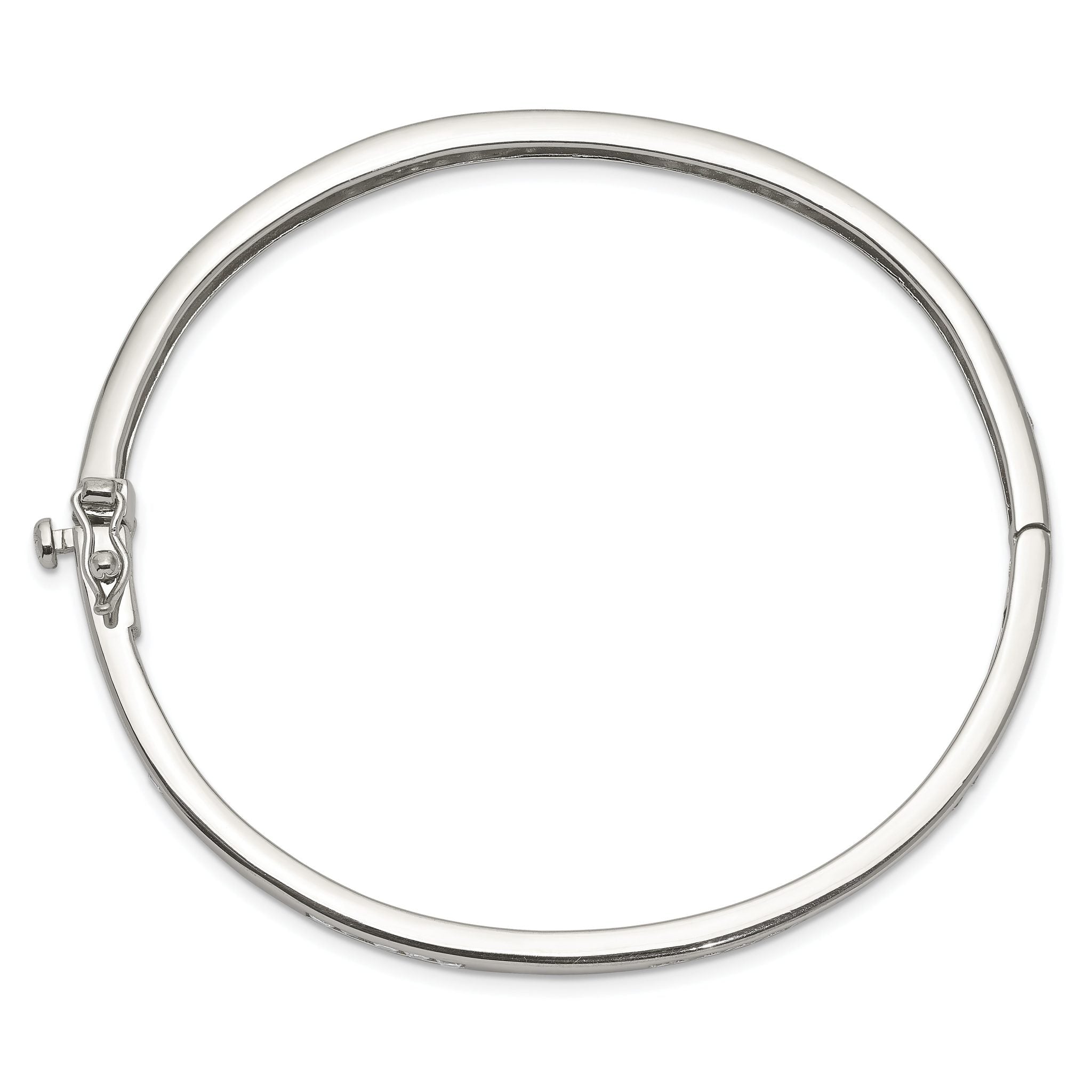 Sterling Silver Rhodium-plated Clear CZ Oval Hinged Bangle Bracelet Secondary image