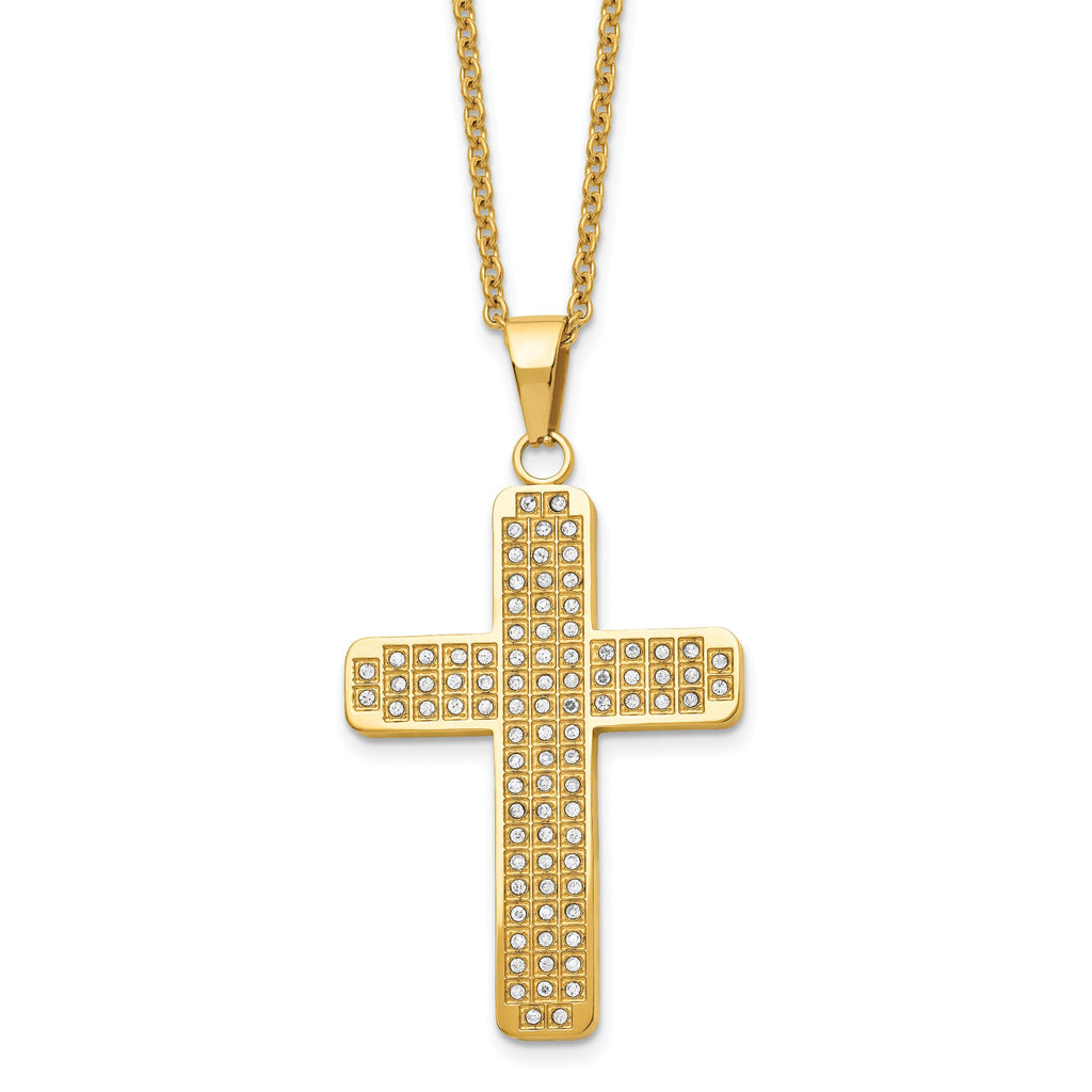 CZ Cross Pendant Necklace in Gold-Tone Stainless Steel, 22"