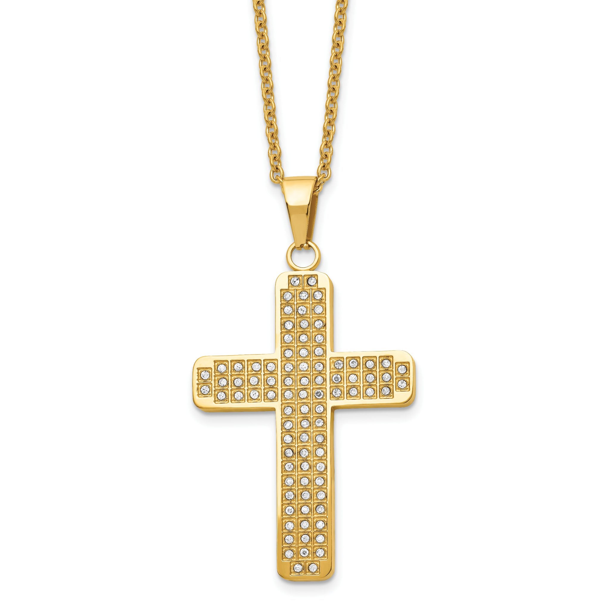 CZ Cross Pendant Necklace in Gold-Tone Stainless Steel, 22"