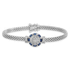 Sterling Silver Rhodium-plated Polished Blue & White CZ Bracelet