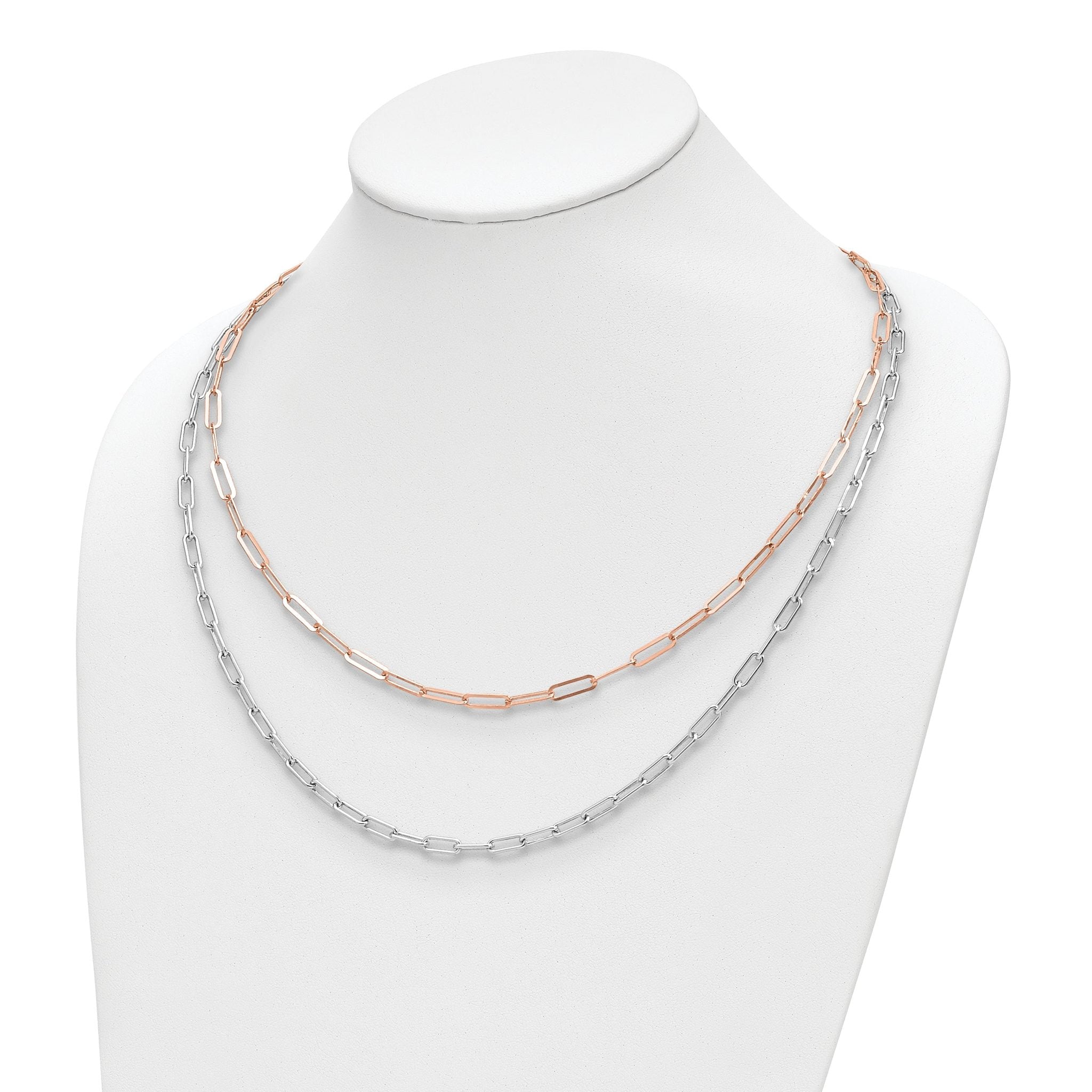 Sterling Silver Rh-p Rose-tone 2-strand with 1.25in ext. Necklace Secondary image
