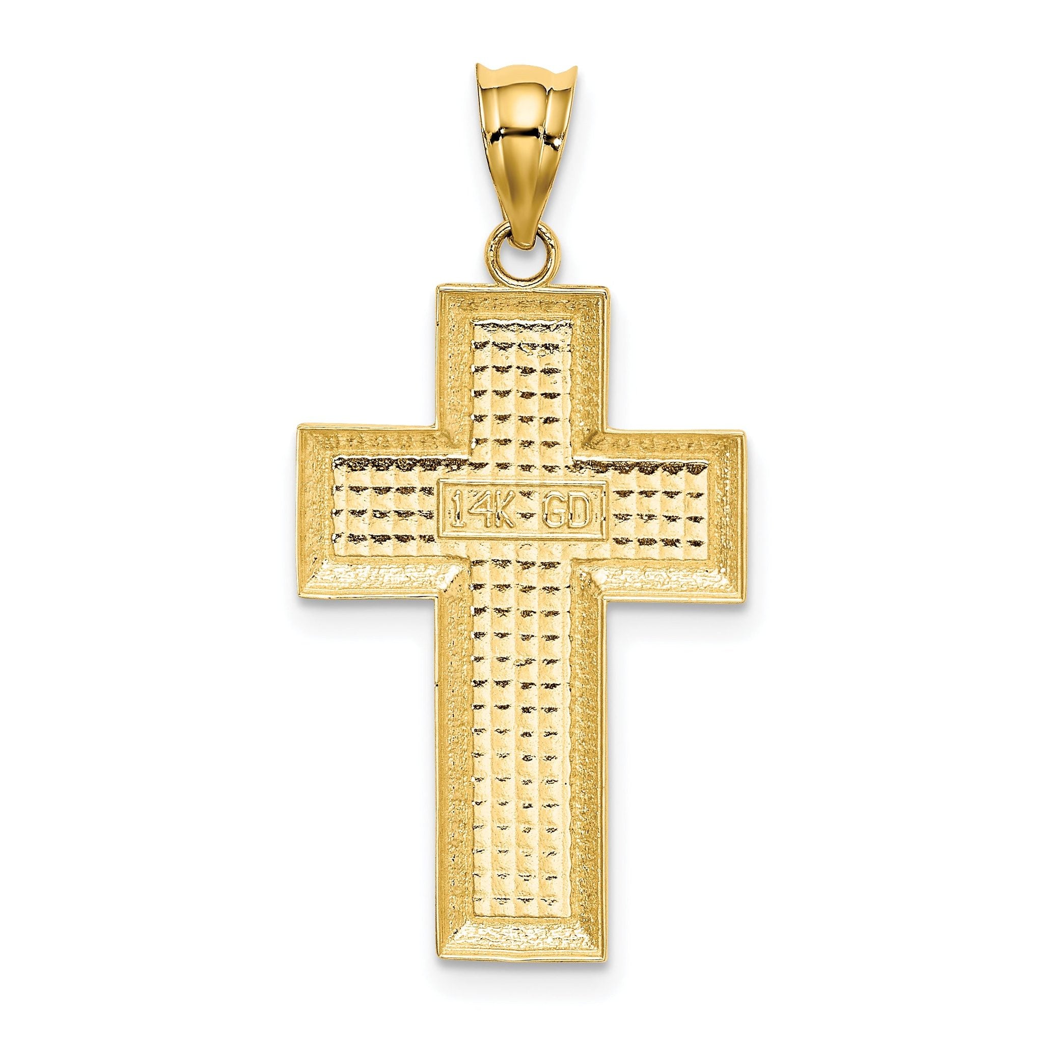 14K Gold Polished Textured Cross Pendant by Sophia Jewelers