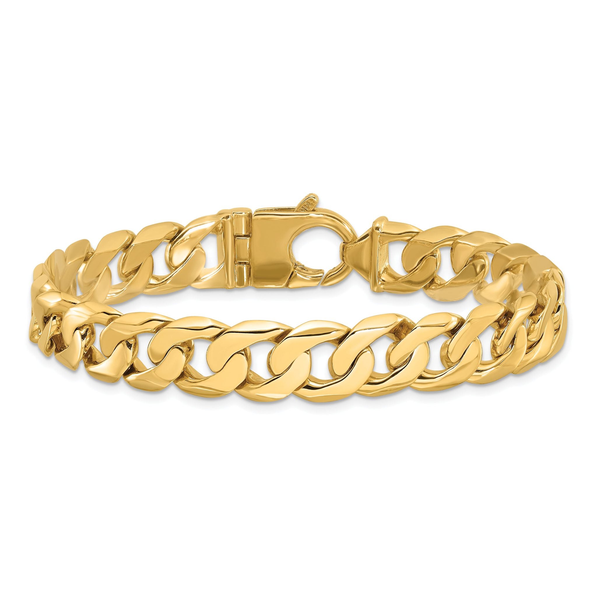 10k 11mm Hand Polished Fancy Curb Link Bracelet