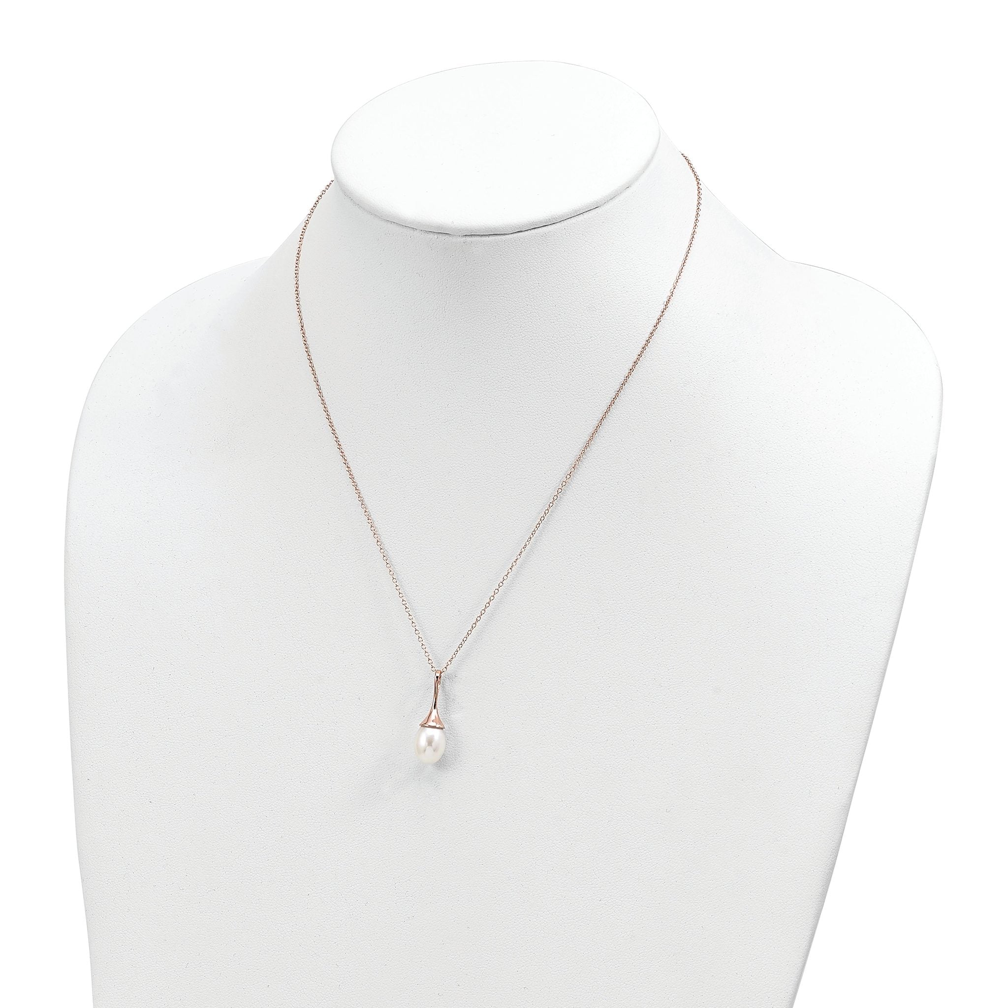 Sterling Silver Rose-tone 8-9mm White Teardrop Freshwater Cultured Pearl 17 inch Necklace