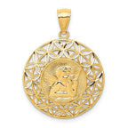 14K Gold Polished Angel Medal Pendant with Diamond-Cut Detailing  28mm