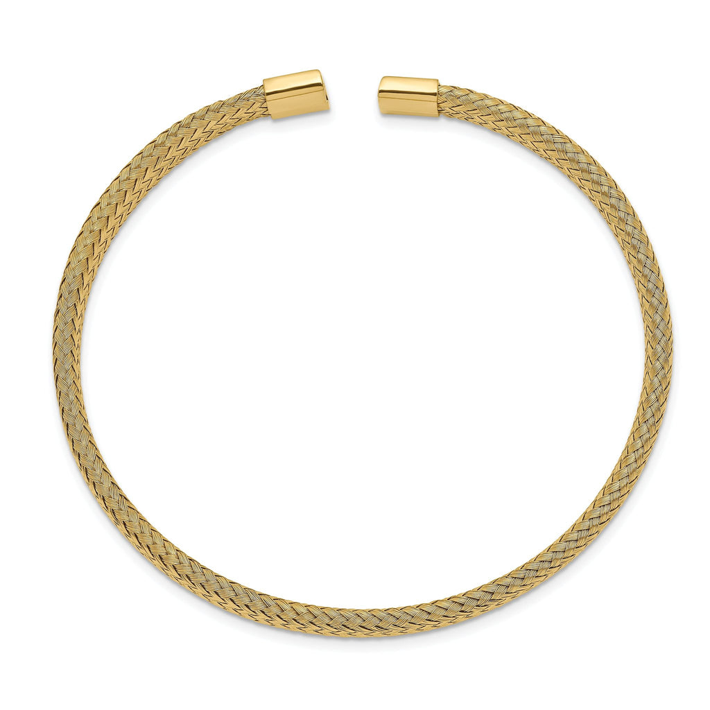 Stainless Steel Polished Yellow IP-plated 6mm Mesh Wire Cuff Bangle Bracelet for Women