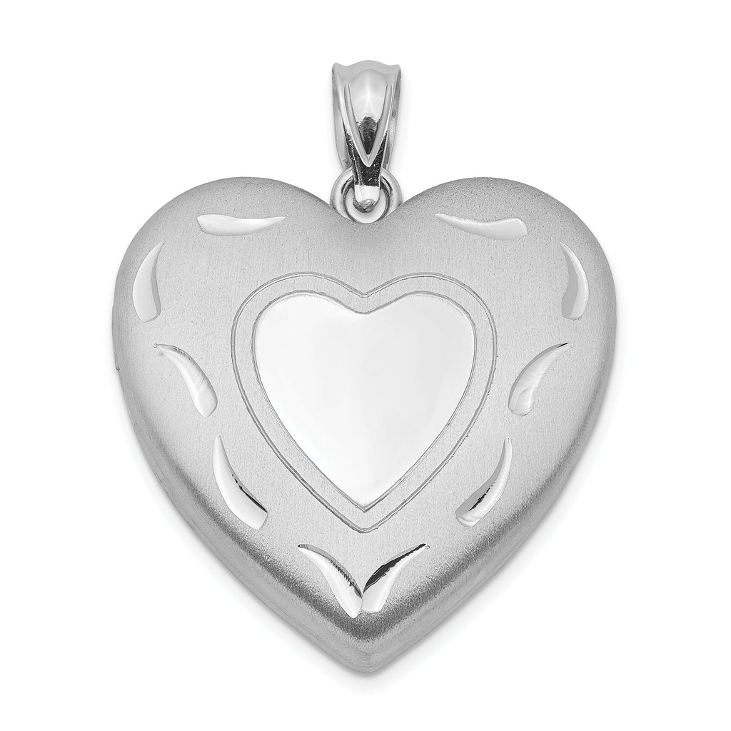 Sterling Silver Rhodium-plated 24mm Diamond Cut  Heart Locket