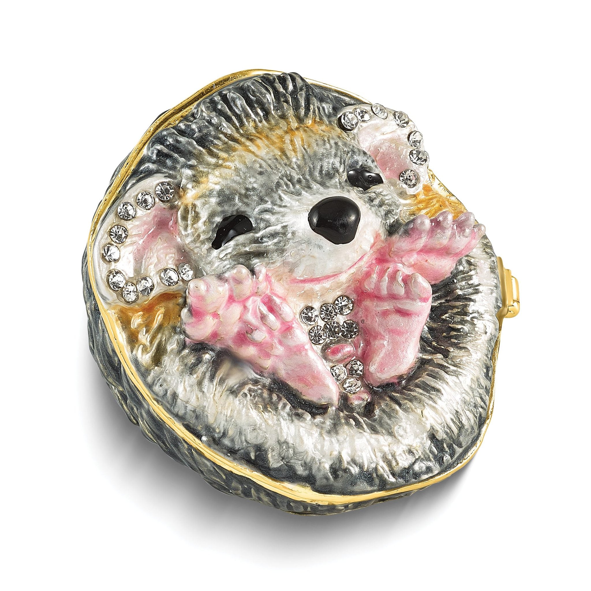 Luxury Giftware by Jere Bejeweled HILLARY Balled Up Hedgehog Trinket Box with Matching 18 inch Necklace Main image