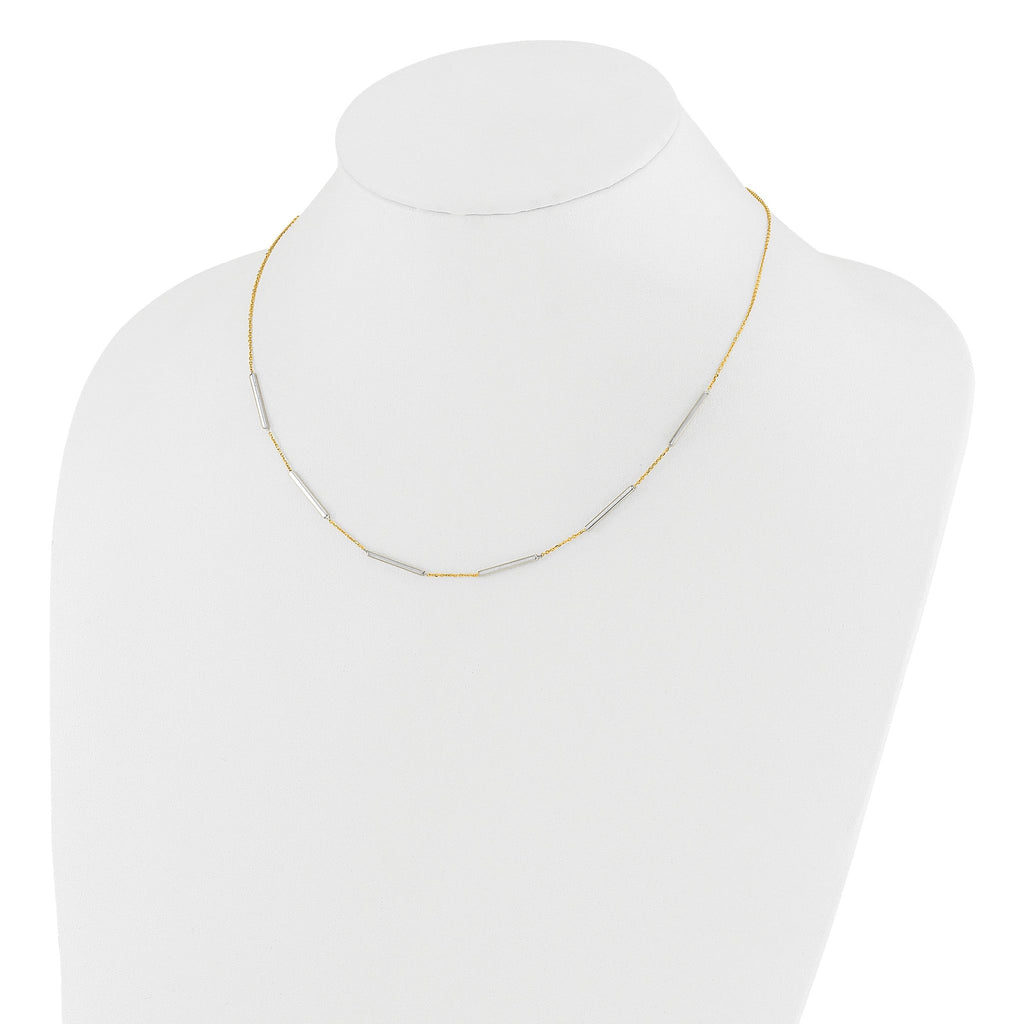 14K Two-tone Polished 6 Bar Stations w/1.5in ext. Necklace