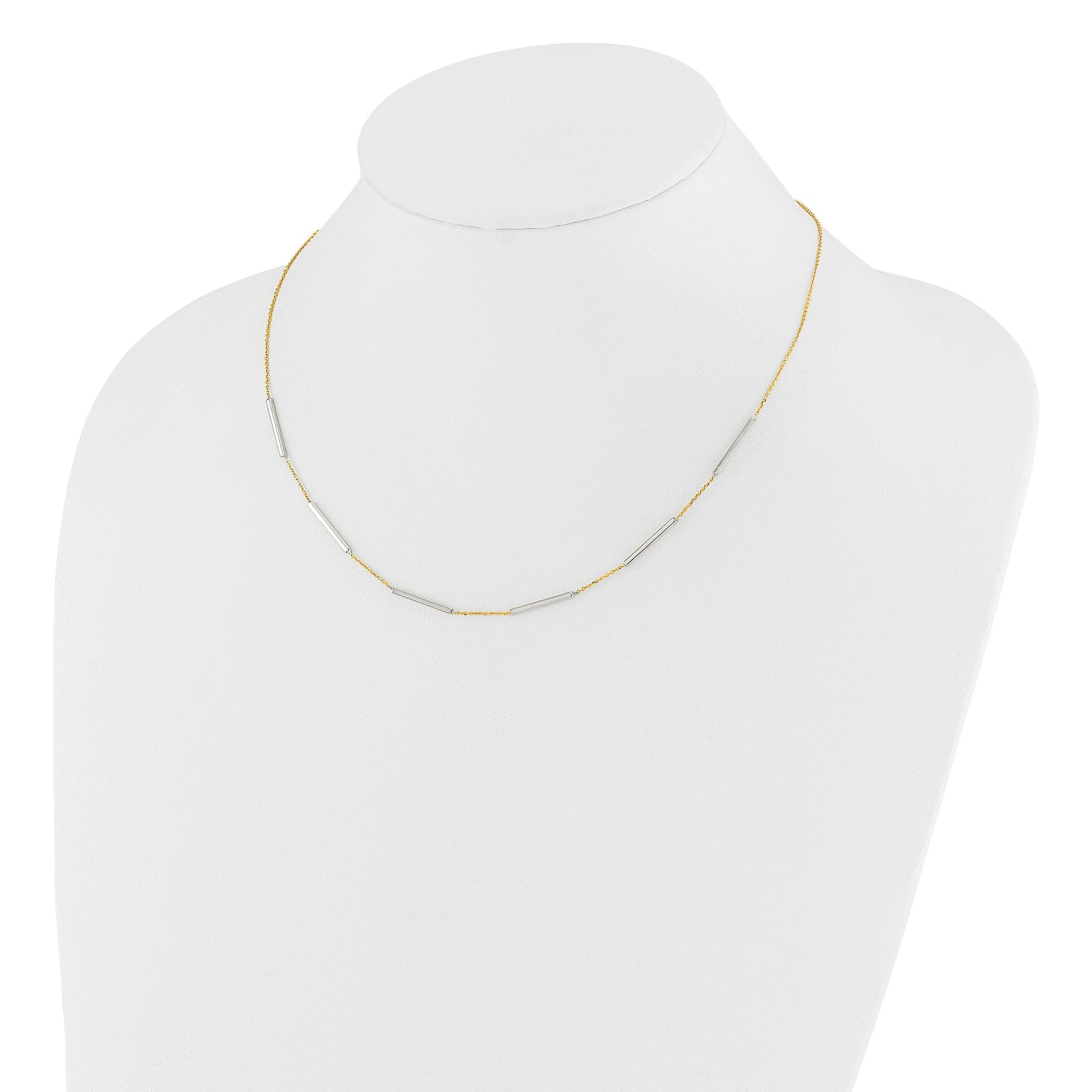 14K Two-tone Polished 6 Bar Stations w/1.5in ext. Necklace