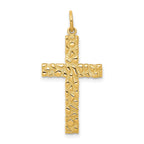 14K Gold Polished Nugget Cross Pendant with Textured Finish