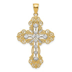 14K Gold Rhodium-Plated Cross Pendant with Diamond Pattern Textured Finish