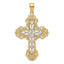14K Gold Rhodium-Plated Cross Pendant with Diamond Pattern Textured Finish