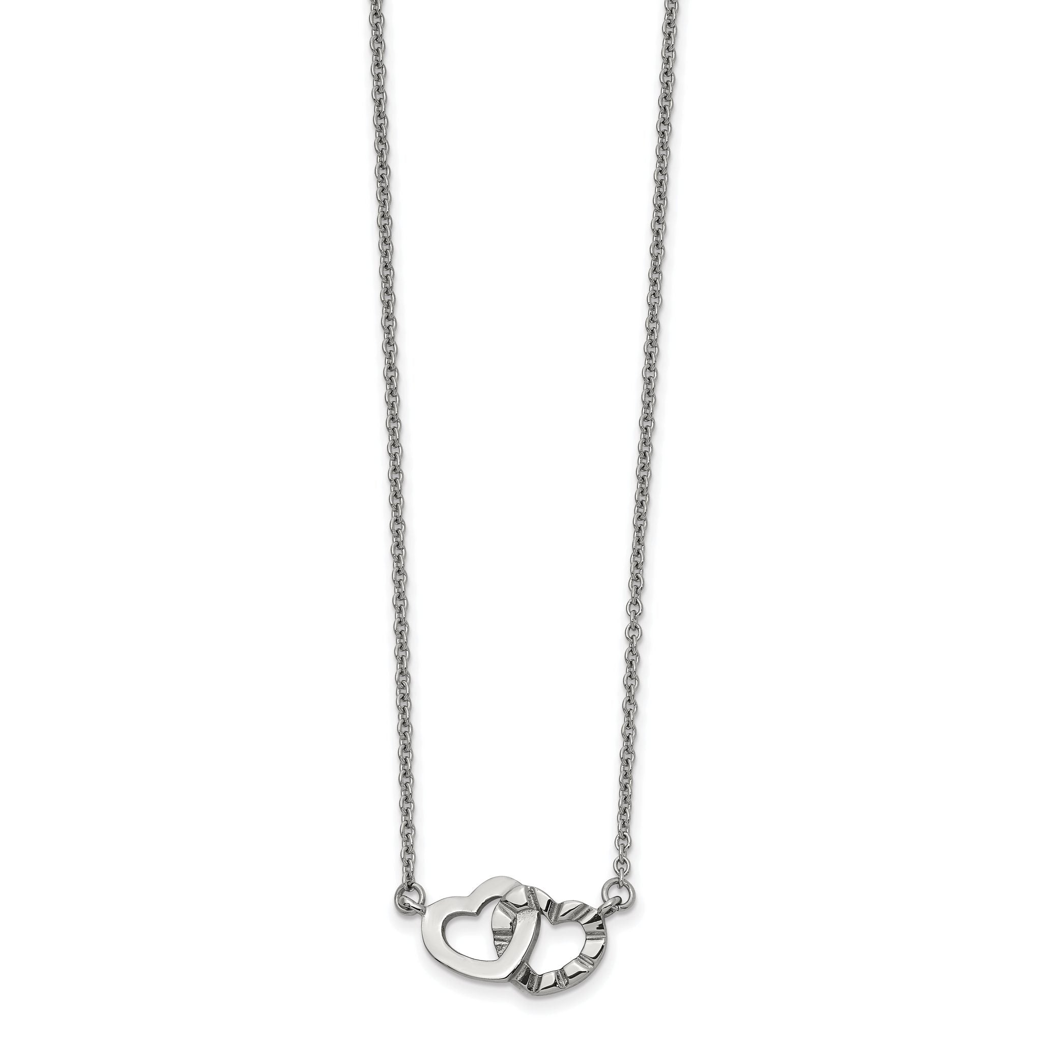 Chisel Stainless Steel Polished and Textured Interlocking Hearts on an 18 inch Cable Chain Necklace Main image