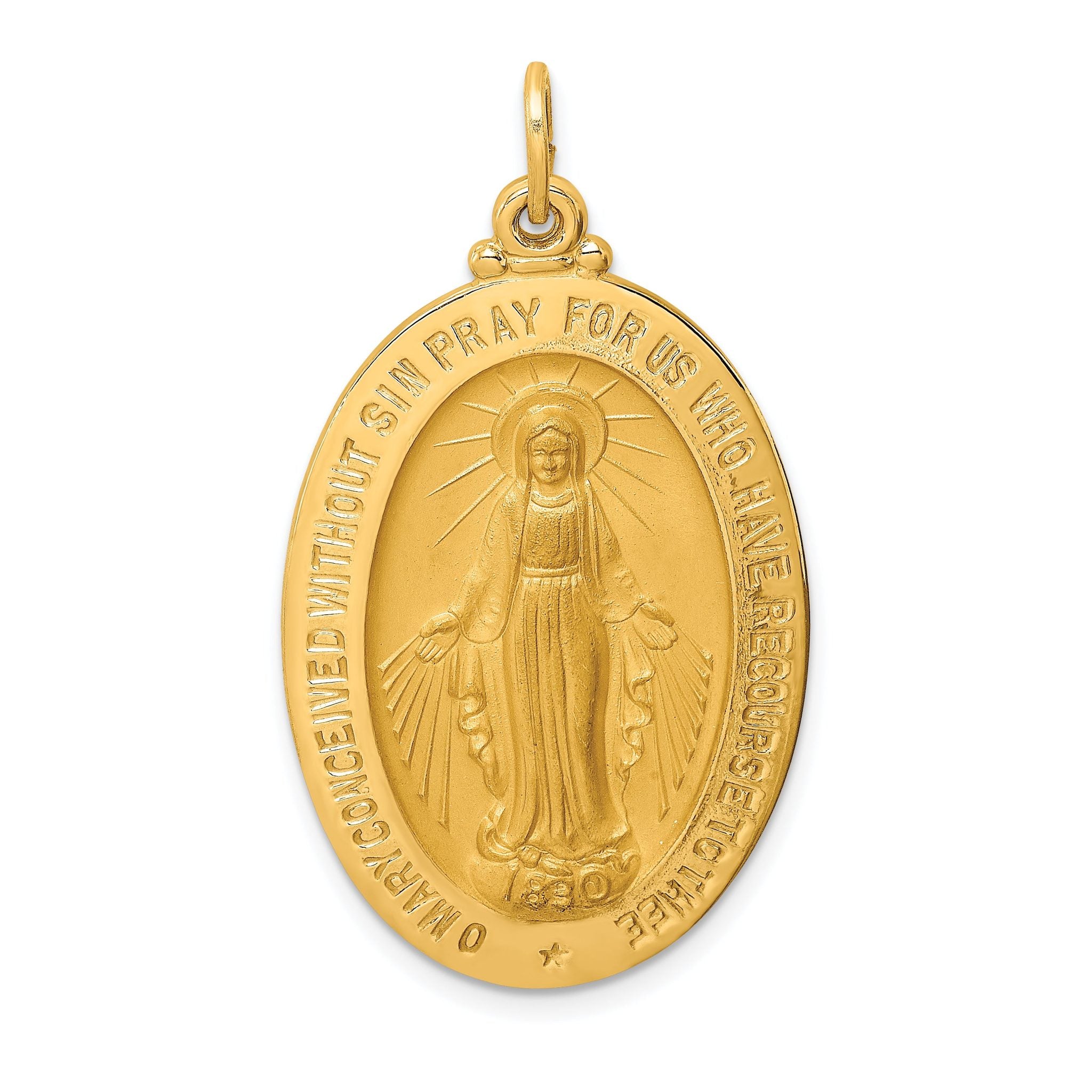 14k Solid Polished/Satin Large Oval Miraculous Medal Main image