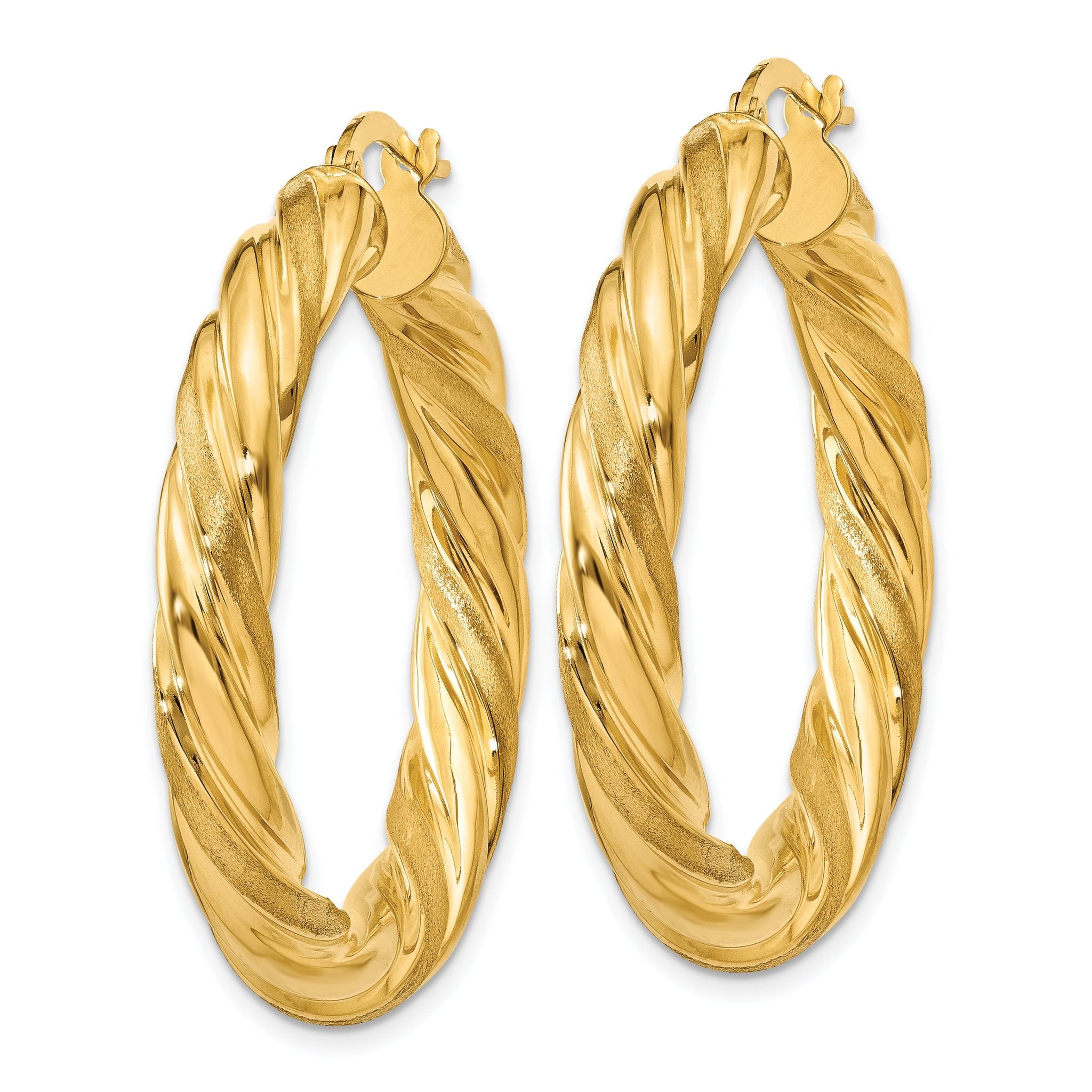 14k 5mm Satin & Polished Twisted Hoop Earrings Secondary image